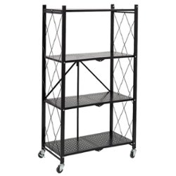 Honey-Can-Do - Collapsible 4-Tier Metal Shelf on Wheels - Black - Front_Zoom