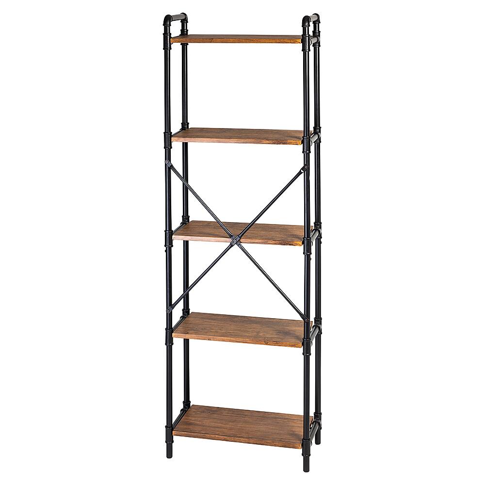 Left View: Honey-Can-Do - 5-Tier Industrial Black Bookshelf - Rustic