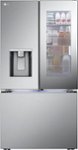 Front. LG - 25.5 Cu. Ft. French Door Counter-Depth Smart Refrigerator with Mirror InstaView - Printproof Stainless Steel.