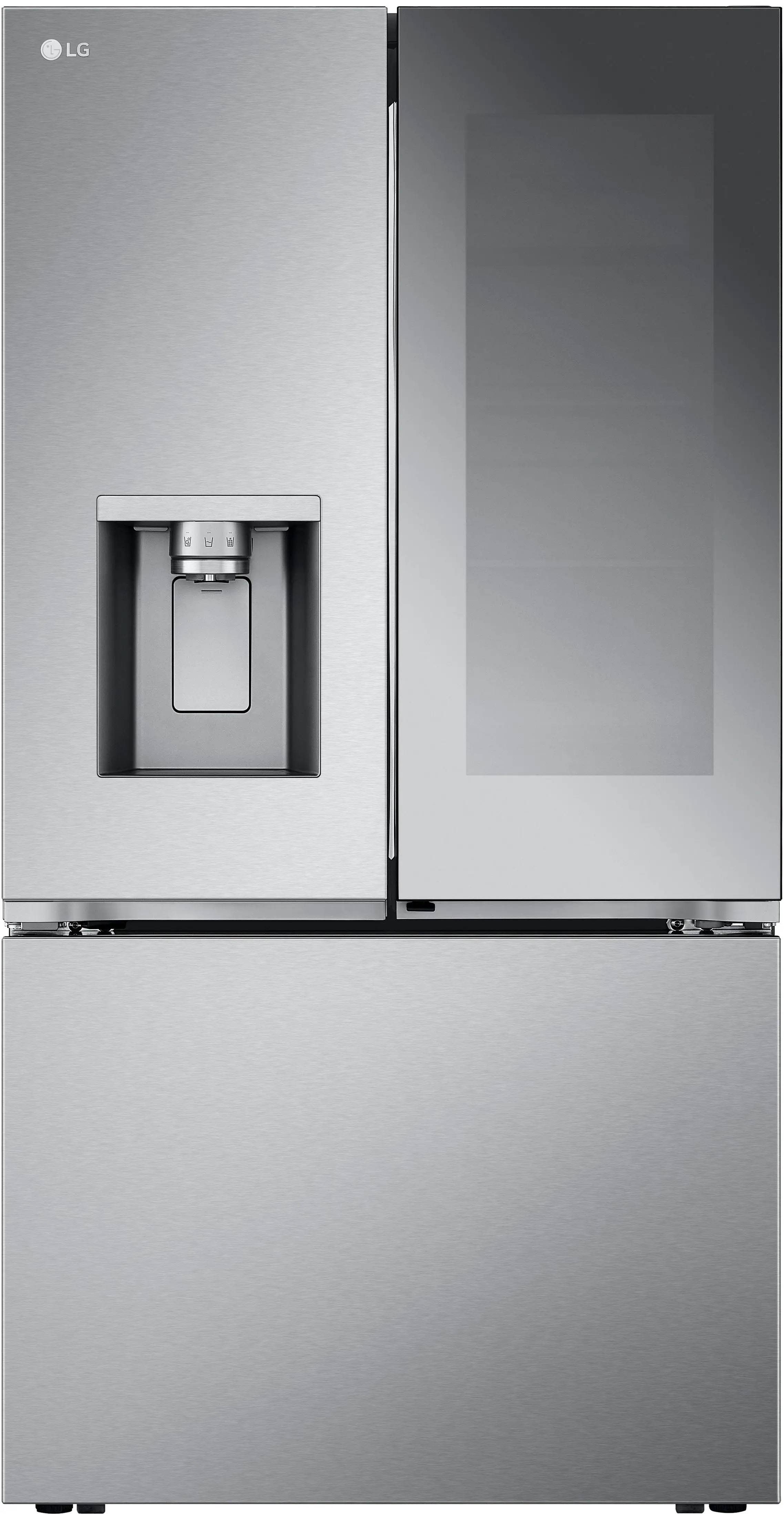 Front. LG - Counter-Depth MAX 25.5 Cu. Ft. French Door Smart Refrigerator with Mirror InstaView - Printproof Stainless Steel.