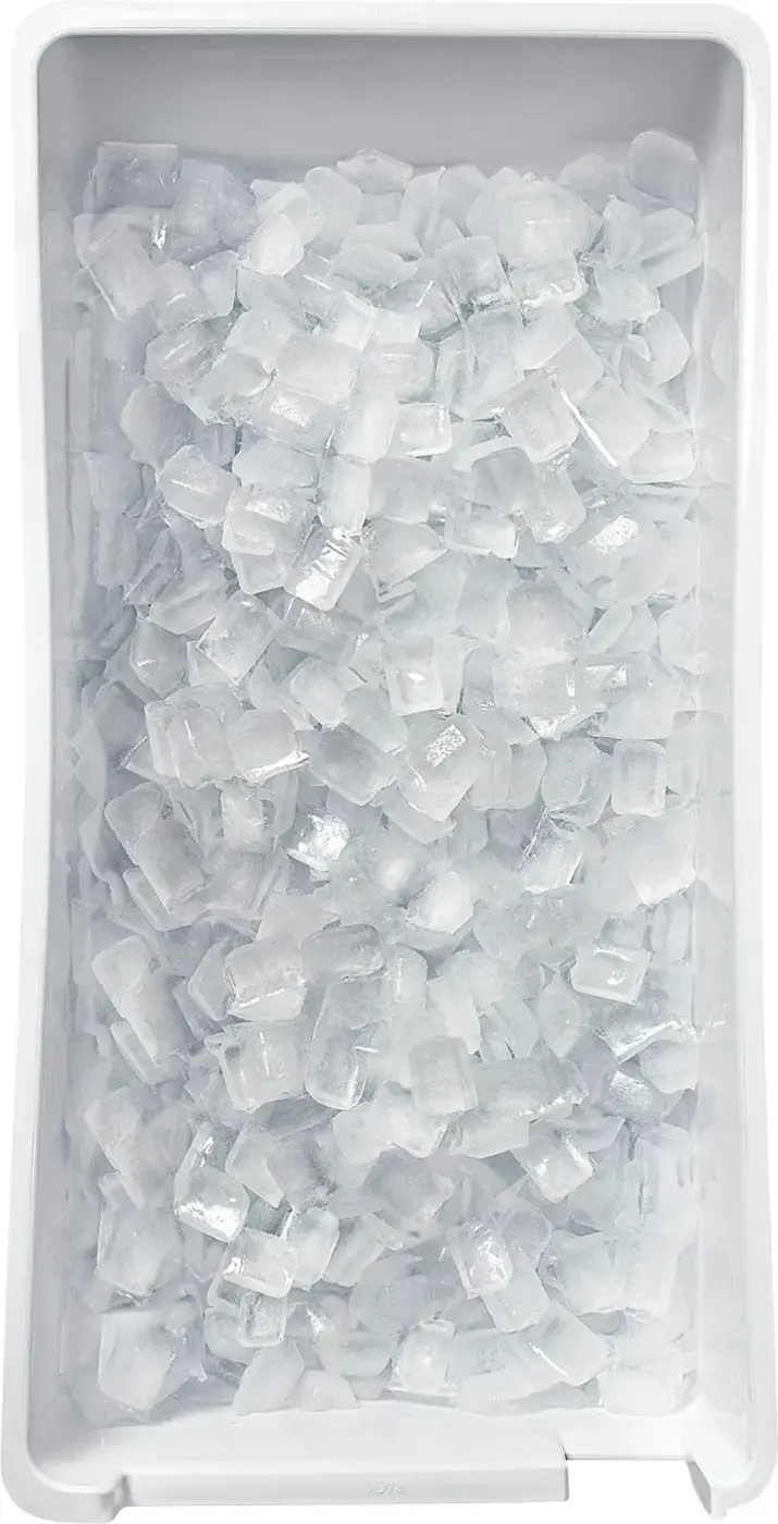 The image features four different types of ice, including cubed, crushed, mini cubed, and LG exclusive Craft Ice. The first refrigerator with four types of ice is showcased, which is based on a marketplace survey conducted in January 2023. The image highlights the versatility and convenience offered by this LG refrigerator, allowing users to enjoy various ice options for their beverages.