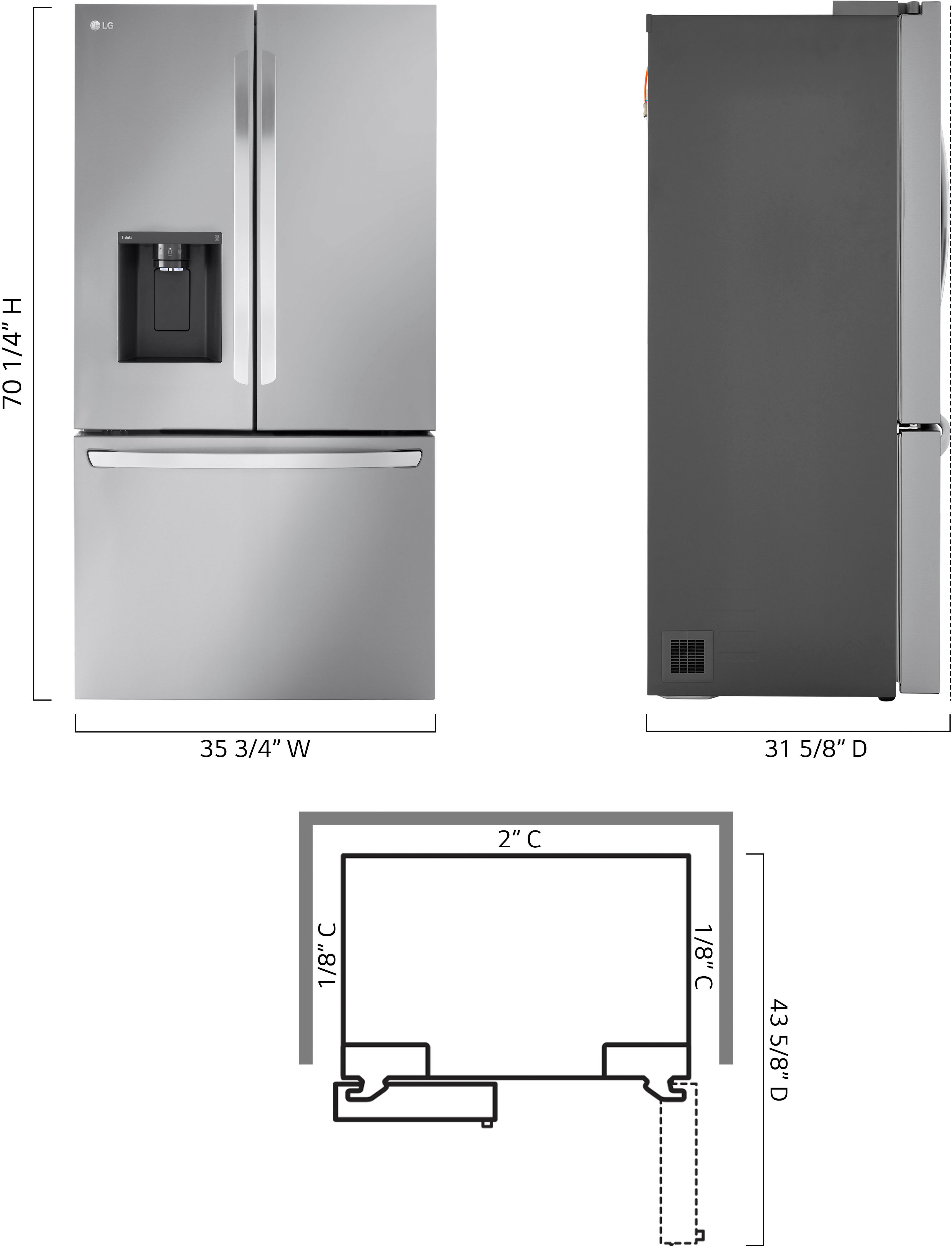 Left. LG - Counter-Depth MAX 25.5 Cu. Ft. French Door Smart Refrigerator with Dual Ice - PrintProof Stainless Steel.