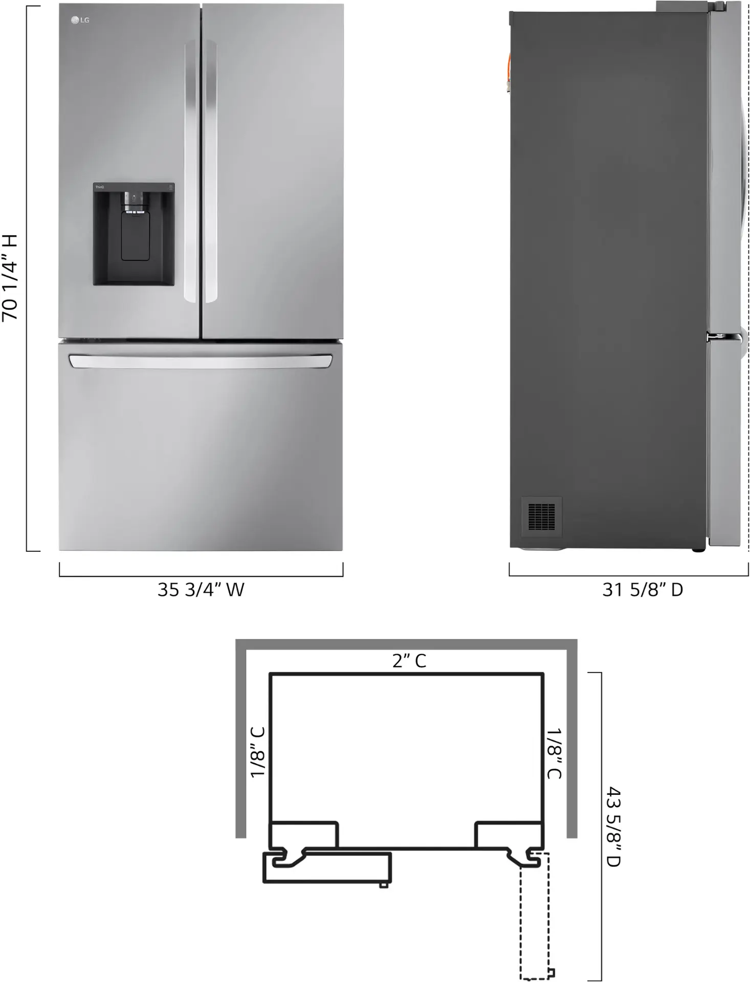LG Counter Depth MAX 25.5 Cu. Ft. French Door Smart Refrigerator with