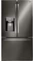 LG - 36-in Wide 27.7 Cu. Ft. French Door Smart Refrigerator with External Ice and Water - Black Stainless Steel