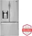 The image features a large metallic refrigerator with a freezer on top. The refrigerator is made by LG and is a part of the America's Most Reliable Line of Appliances. This refrigerator is designed to provide reliable performance and is likely to be a popular choice for many households.