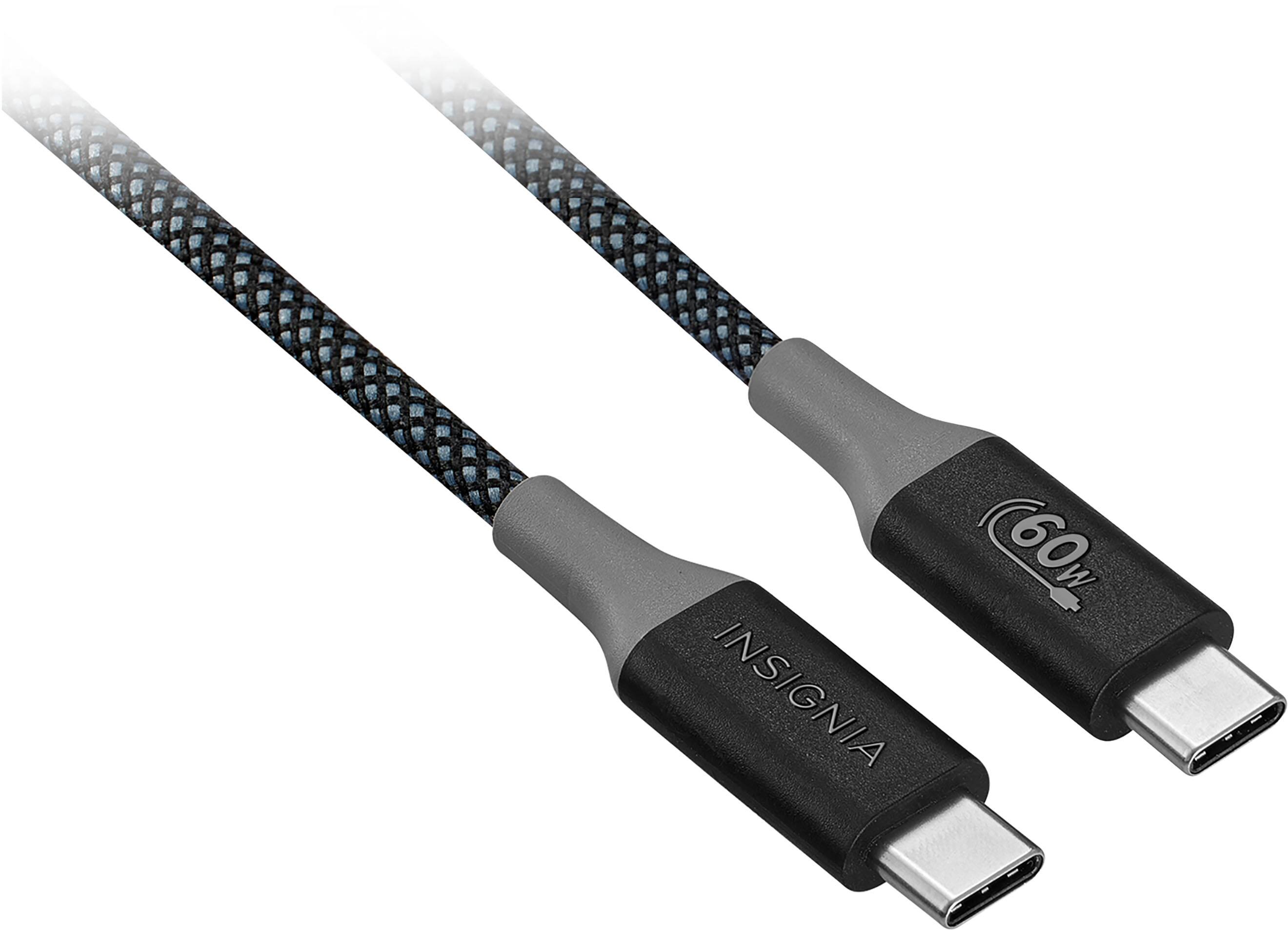 Alt View 11. Insignia™ - 8ft 60W USB-C to USB-C Charge-and-Sync Braided Cable - Black.