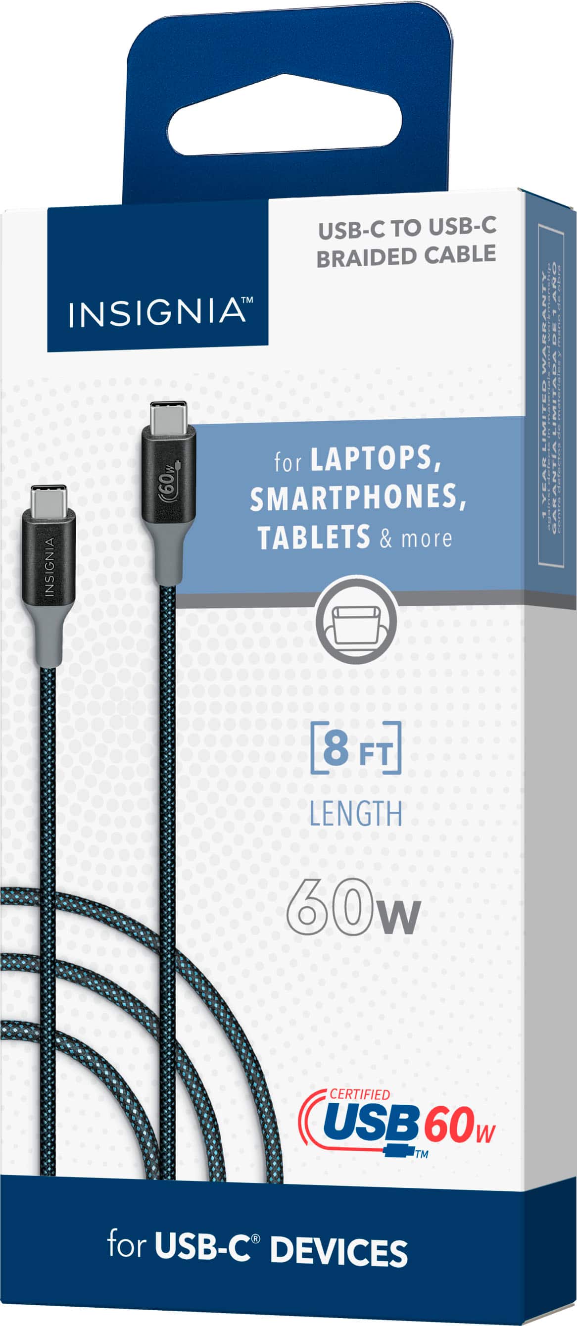 Alt View 16. Insignia™ - 8ft 60W USB-C to USB-C Charge-and-Sync Braided Cable - Black.