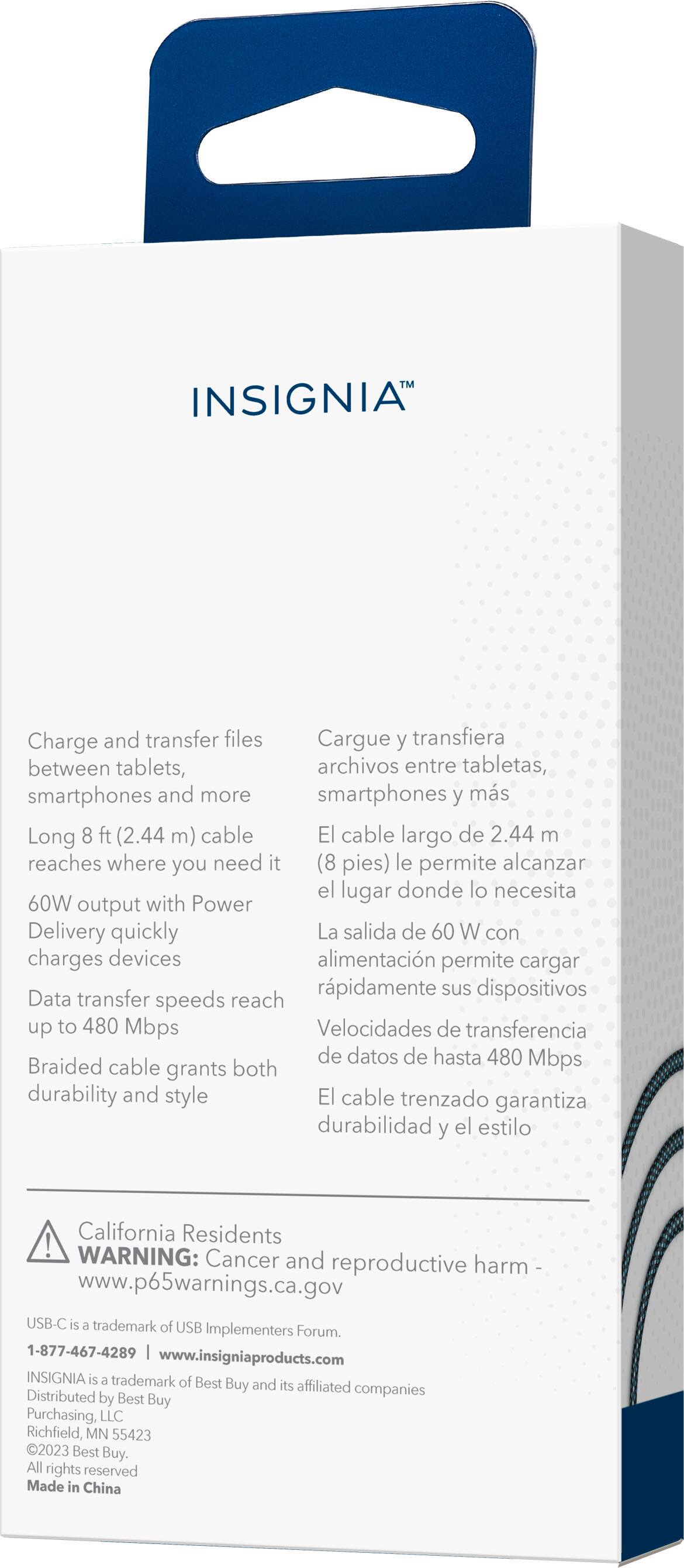 Alt View 17. Insignia™ - 8ft 60W USB-C to USB-C Charge-and-Sync Braided Cable - Black.