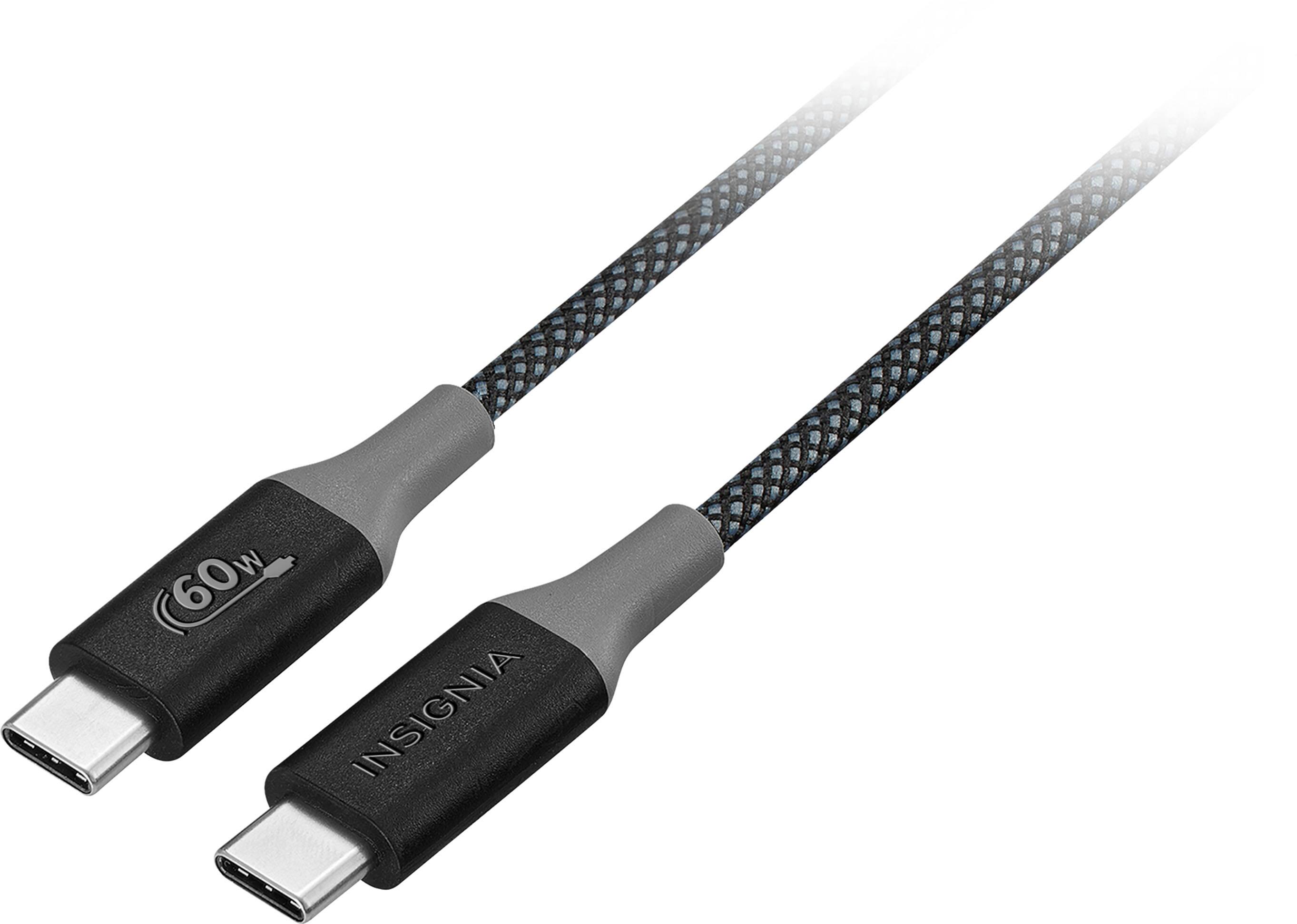 Insignia™ - 8ft 60W USB-C to USB-C Charge-and-Sync Braided Cable - Black
