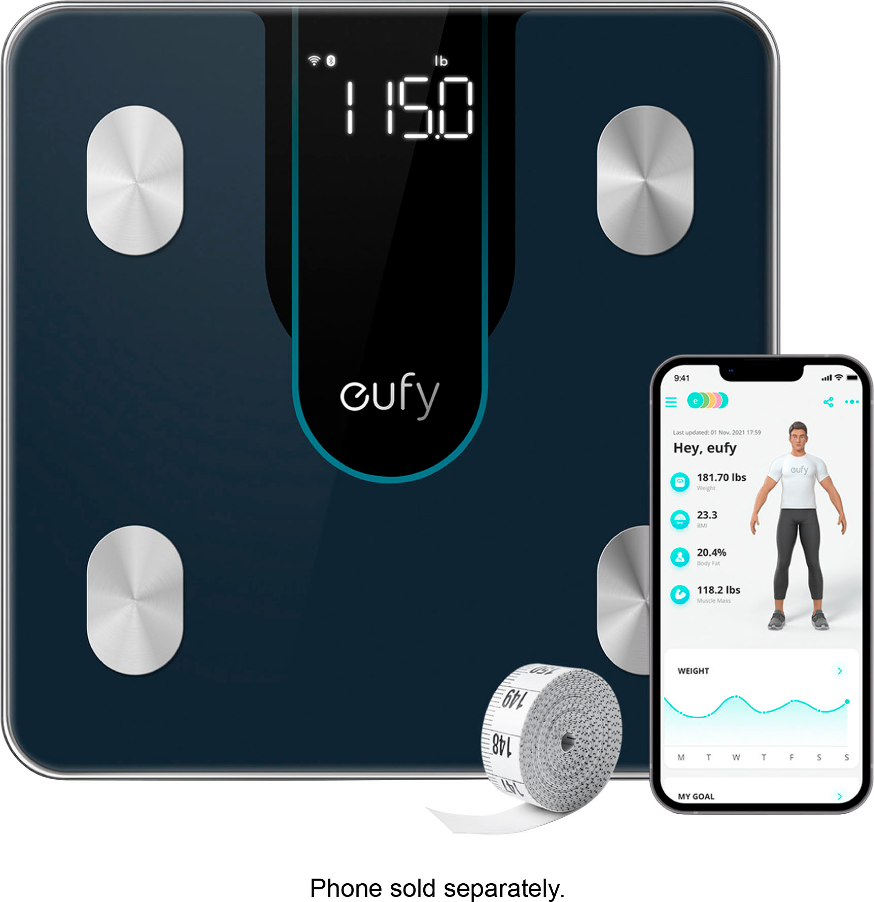 Left View: eufy Smart Scale P2, Digital Bathroom Scale with Wi-Fi, Bluetooth