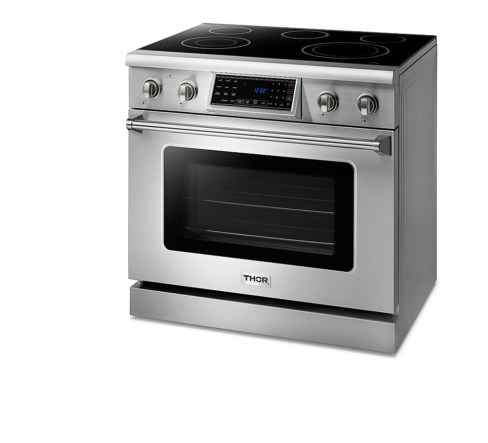 Angle. Thor Kitchen - 6.0 Cu. Ft. Freestanding Electric Range with Self Cleaning - Silver.