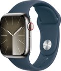 Apple Watch Series 9 (GPS + Cellular) 41mm Silver Stainless Steel Case with Storm Blue Sport Band w/ Blood Oxygen - M/L - Silver