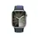 Angle. Apple - Apple Watch Series 9 (GPS + Cellular) 41mm Silver Stainless Steel Case with Storm Blue Sport Band w/ Blood Oxygen - M/L - Silver.