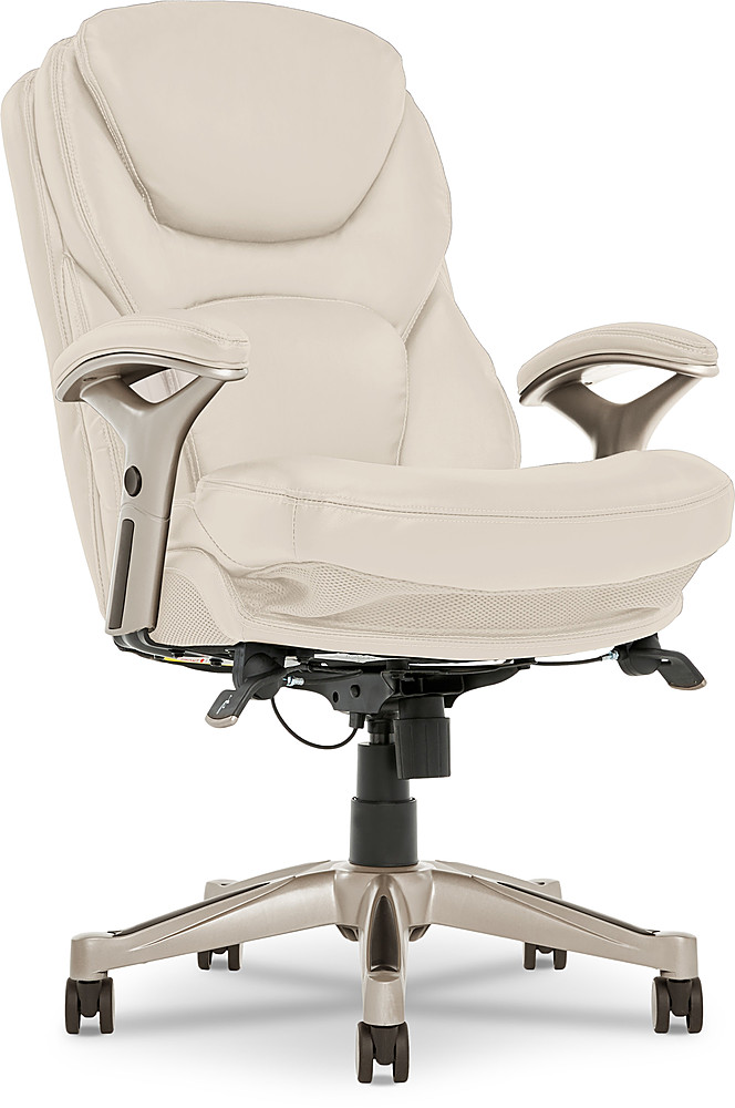 Serta® Works Bonded Leather Mid-Back Office Chair With Back In Motion  Technology, Ivory/Silver
