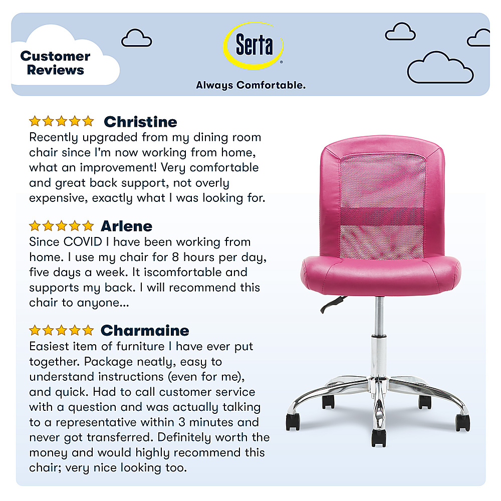 Serta Essentials Pink Upholstered Swivel Office Chair