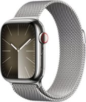 Apple Watch Series 9 (GPS + Cellular) 41mm Silver Stainless Steel Case with Silver Milanese Loop with Blood Oxygen - Silver - Front_Zoom