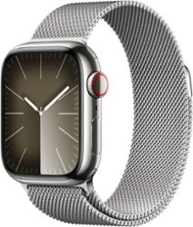 Apple Watch Series 9 (GPS + Cellular) 41mm Silver Stainless Steel Case with Silver Milanese Loop - Silver - Front_Zoom