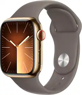 Apple GS Cert Refurb Watch Series 9 (GPS + Cell) 41mm Gold Stainless Steel Case w Clay Sport Band - M/L - Gold - 2023 - Gold - (2023)