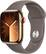 Front. Apple - Apple Watch Series 9 (GPS + Cellular) 41mm Gold Stainless Steel Case with Clay Sport Band with Blood Oxygen - M/L - Gold.