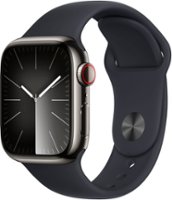 Apple Watch Series 9 (GPS + Cellular) 41mm Graphite Stainless Steel Case with Midnight Sport Band w/ Blood Oxygen - S/M - Graphite - Front_Zoom