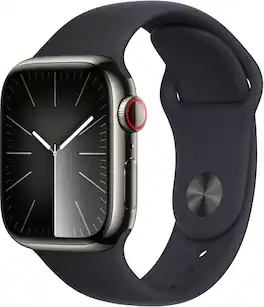 Refurbished Excellent - Apple Watch Series 9 (GPS + Cellular) 41mm Graphite Stainless Steel Case with Midnight Sport Band w/ Blood Oxygen - M/L - Graphite - (2023)