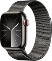 Apple Watch Series 9 (GPS + Cellular) 41mm Graphite Stainless Steel Case with Graphite Milanese Loop with Blood Oxygen - Graphite - Front_Zoom