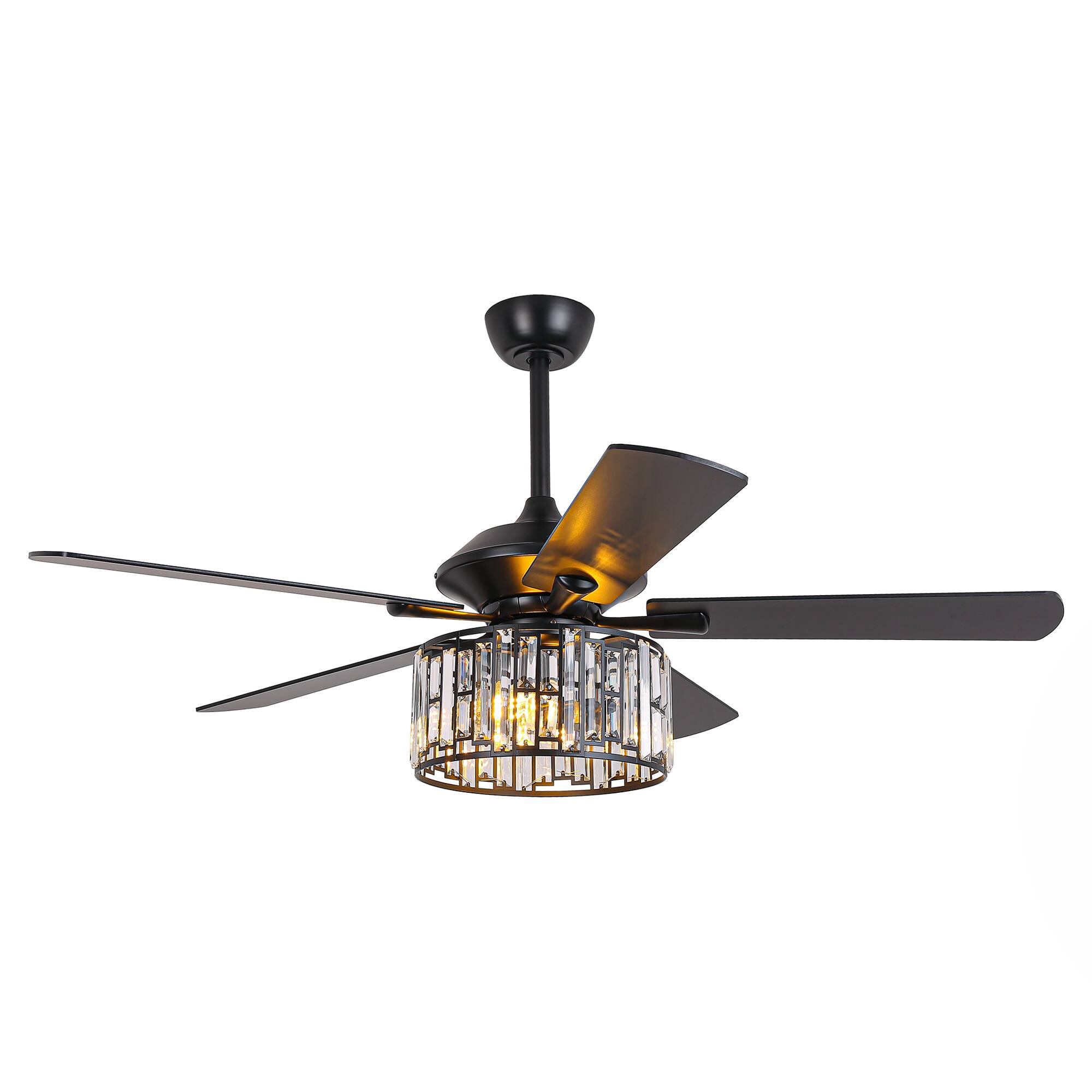 Alt View 8. Parrot Uncle - 52"Modern Crystal Chandelier Ceiling Fan with Light and Remote - Matte Black.