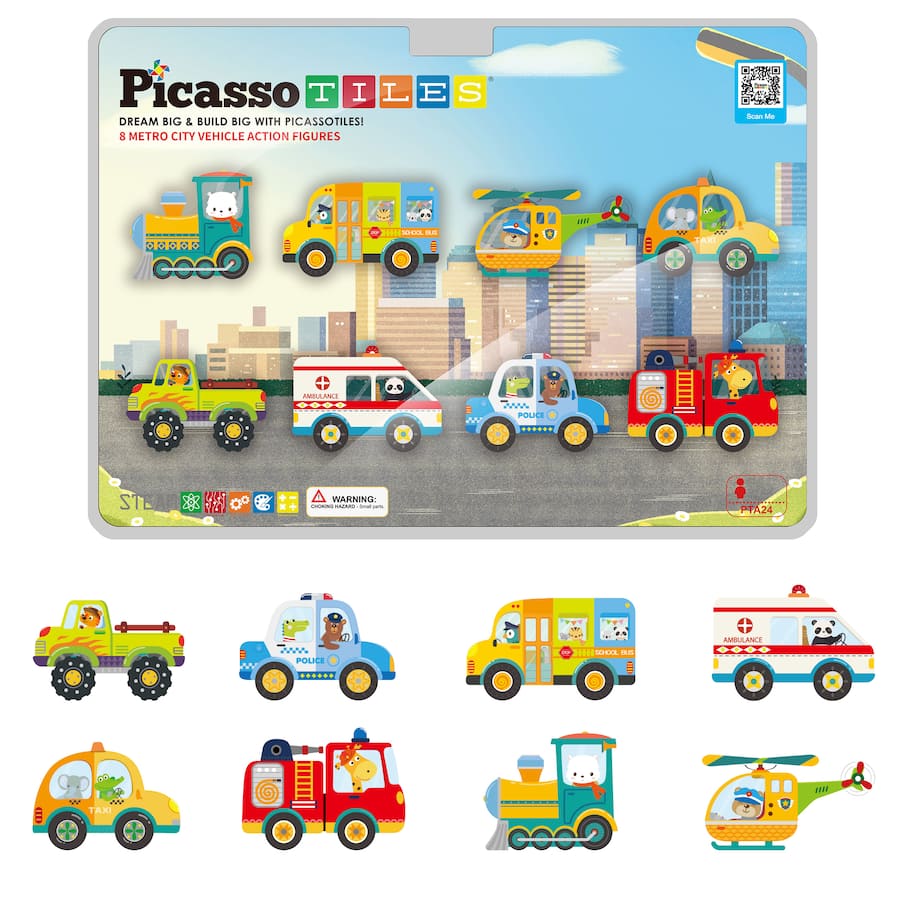 PicassoTiles PICASSO TILES Magnetic Tiles for Kids, Metro City Vehicles ...