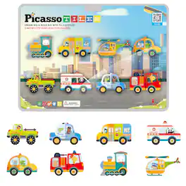 PicassoTiles - PICASSO-TILES Magnetic Tiles for Kids, Metro City Vehicles Theme Construction STEM Building Blocks Educational Toy