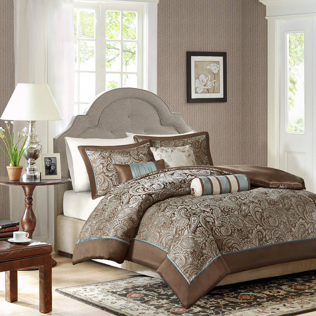 Alt View 1. Gracie Mills - Gracie Mills Thornton 6-Piece Paisley Jacquard Duvet Cover Set - Blue/Brown.