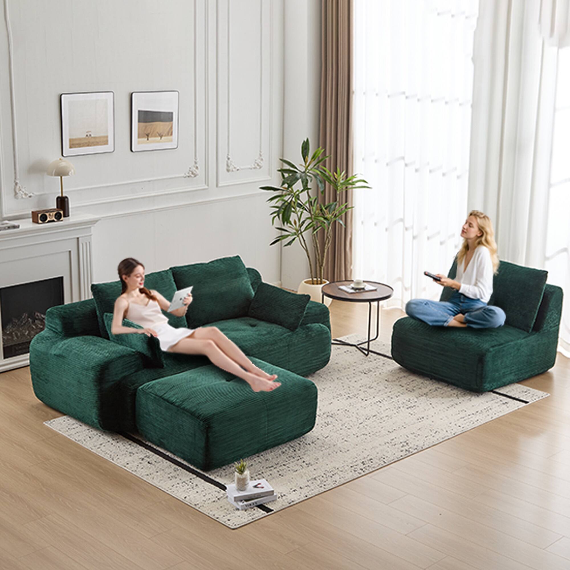 Left. Boyel Living - Modular Memory Foam Floor Sectional Sofa Bed - Green.