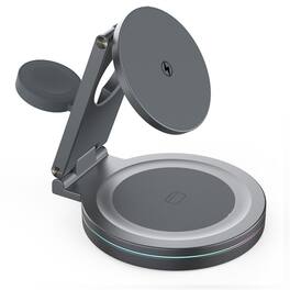RISOKEYS - 360° Rotating Wireless Charger - Power Adapter, Metal Folding 3-in-1 Stand with Magnetic Fast Charging