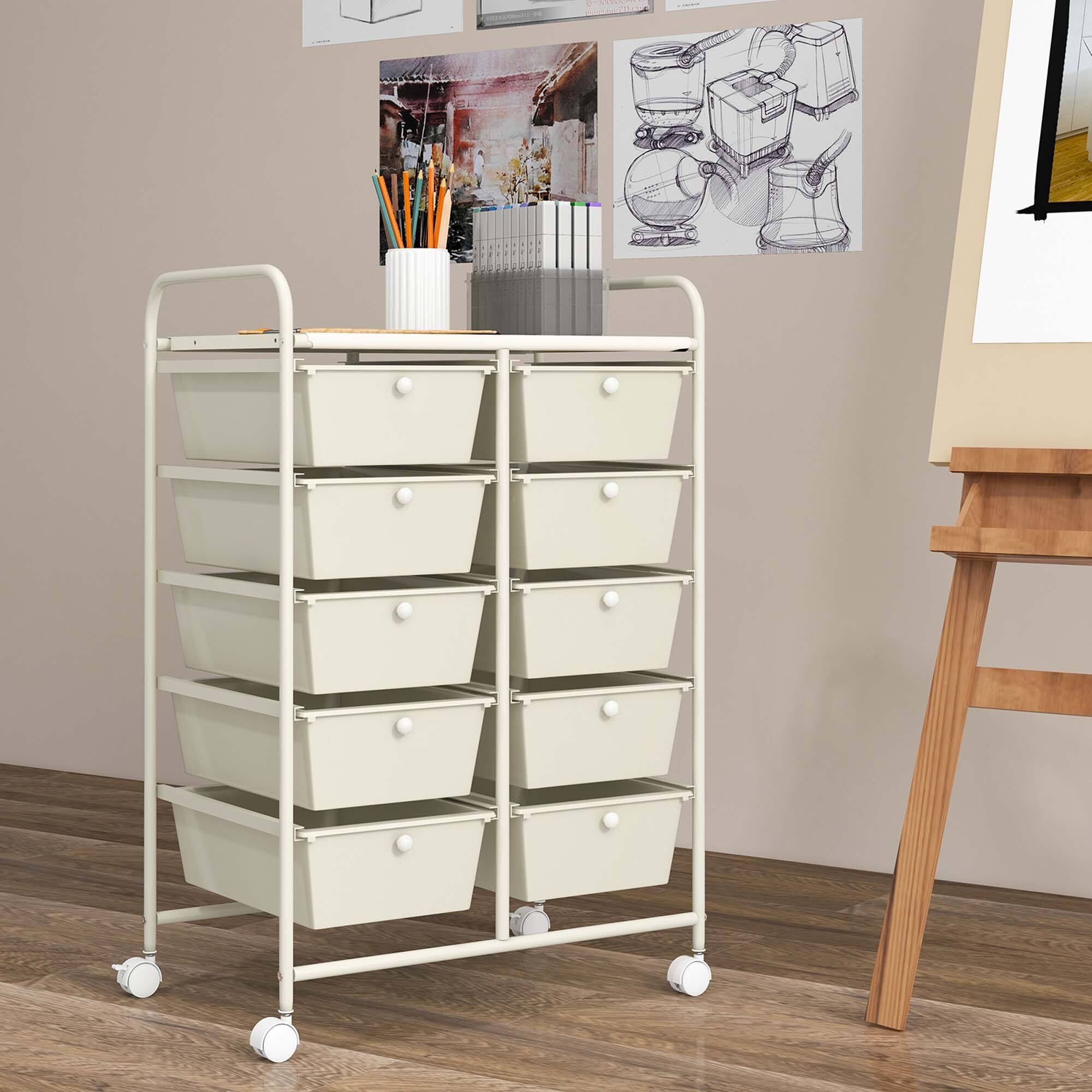 Alt View 9. Costway - 10 Drawer Storage Cart Utility Rolling Trolley Kitchen Office Organizer - White.