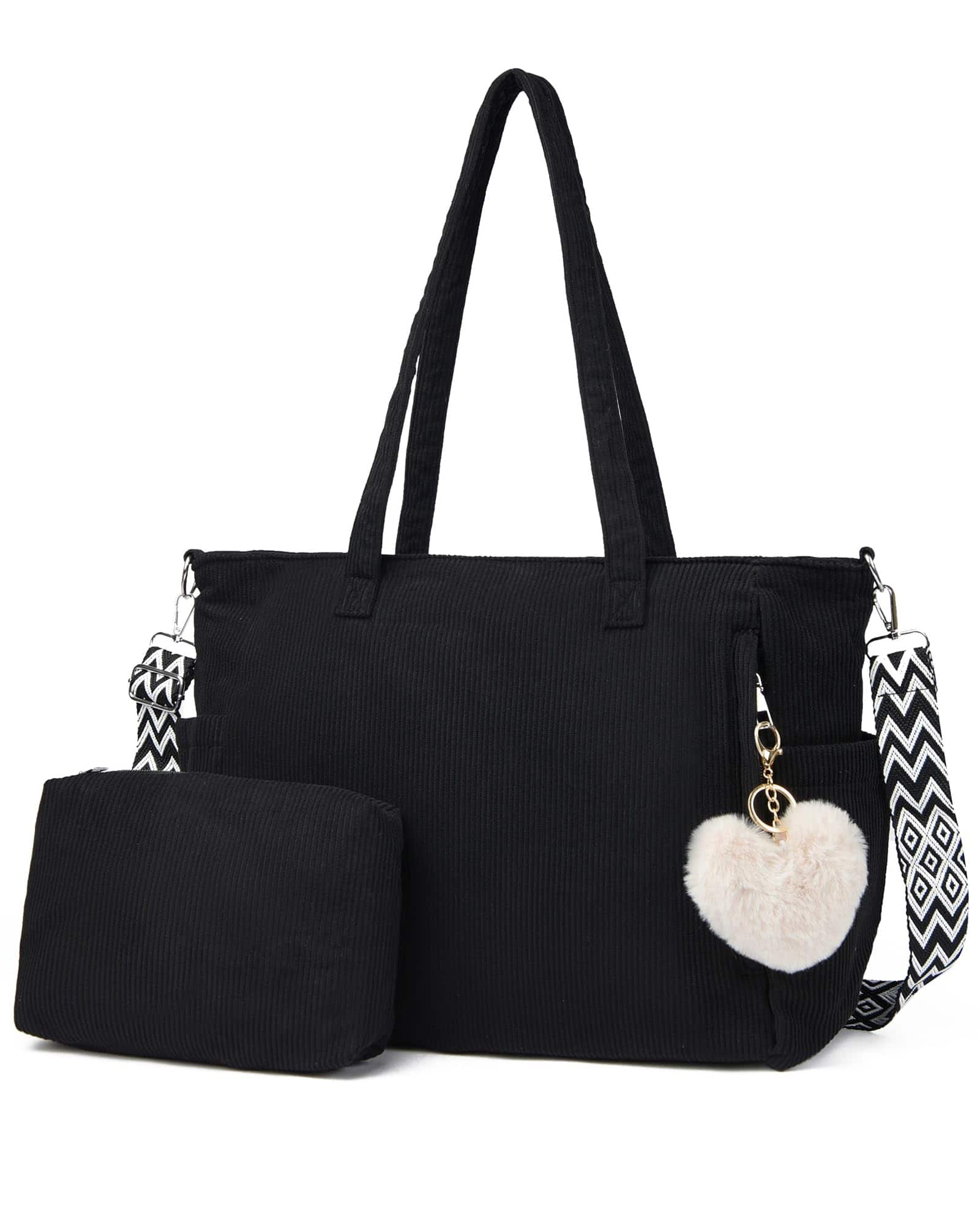 Vulpecula Spade - Cord Tote Bag Shopper Bag Women's Shoulder Bag Large Handbag Shoulder Bags for Work Office Travel Shopping School - Black