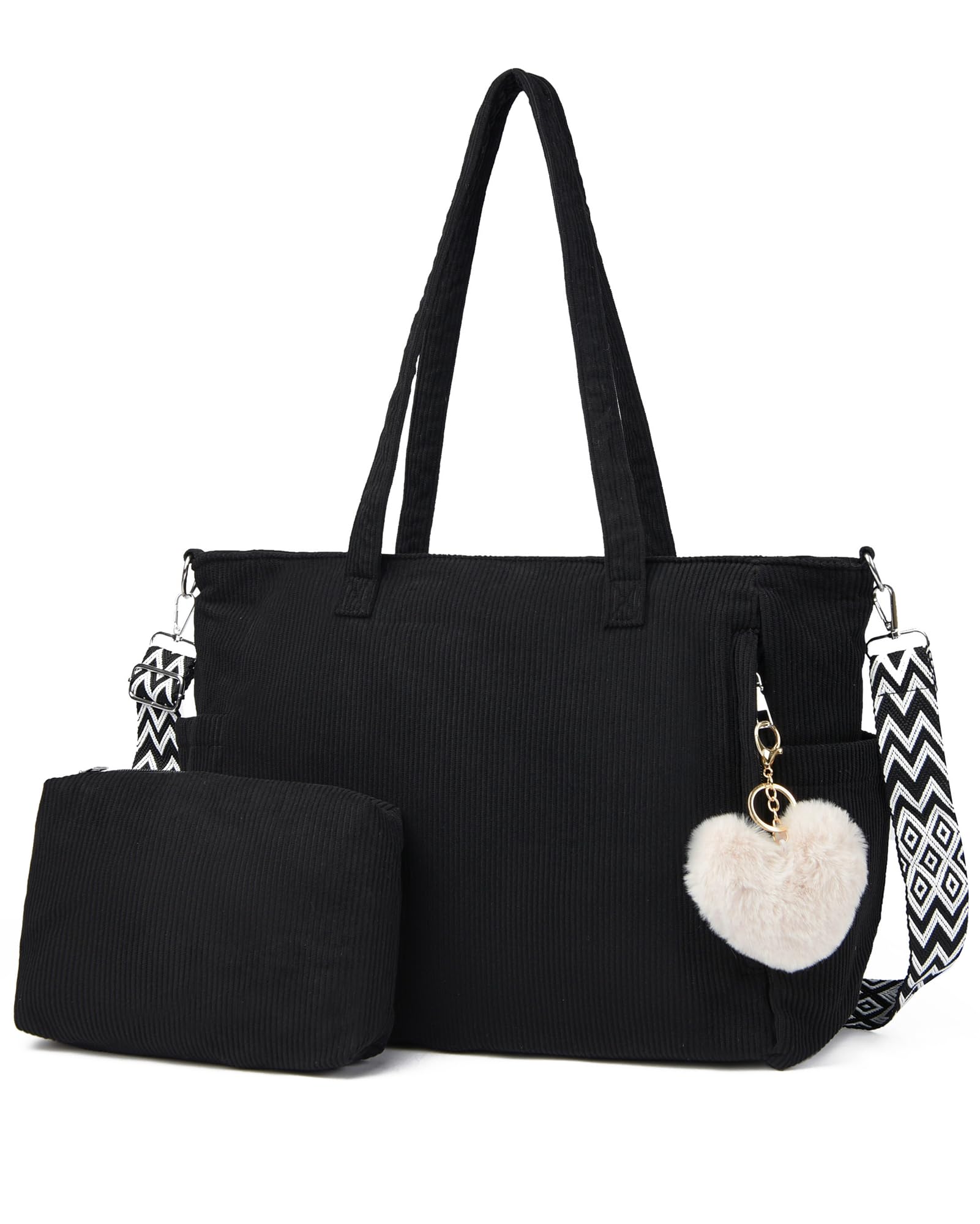 Front. Vulpecula Spade - Cord Tote Bag Shopper Bag Women's Shoulder Bag Large Handbag Shoulder Bags for Work Office Travel Shopping School - Black.