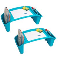 Mind Reader - Kids Lap Desk, Activity Tray, Drawing, Stackable, Portable, Plastic, 22.25"L x 10.75"W x 8.5"H, Set of 2 - Blue - Front_Zoom