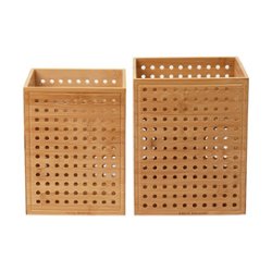 Mind Reader - Lattice Collection Bamboo Wastepaper Basket Set - Brown - Front_Zoom