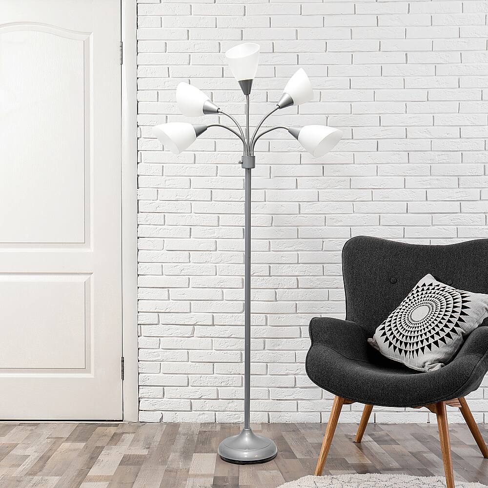 Best Buy: Simple Designs 5 Light Adjustable Gooseneck Floor Lamp Silver ...