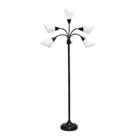 Simple Designs 5 Light Adjustable Gooseneck Floor Lamp - Black/White Shades - Front_Zoom