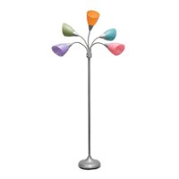 Simple Designs - 5 Light Adjustable Gooseneck Floor Lamp - Silver/Fun Multicolored Shades - Front_Zoom