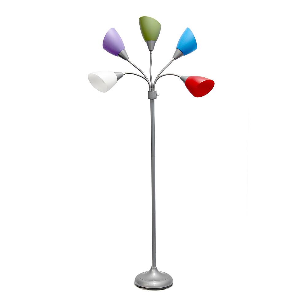 Angle View: Simple Designs - 5 Light Adjustable Gooseneck Floor Lamp - Silver/Primary Multicolored Shades