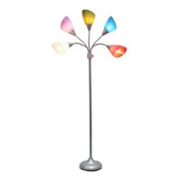 Simple Designs - 5 Light Adjustable Gooseneck Floor Lamp - Silver/Primary Multicolored Shades - Front_Zoom
