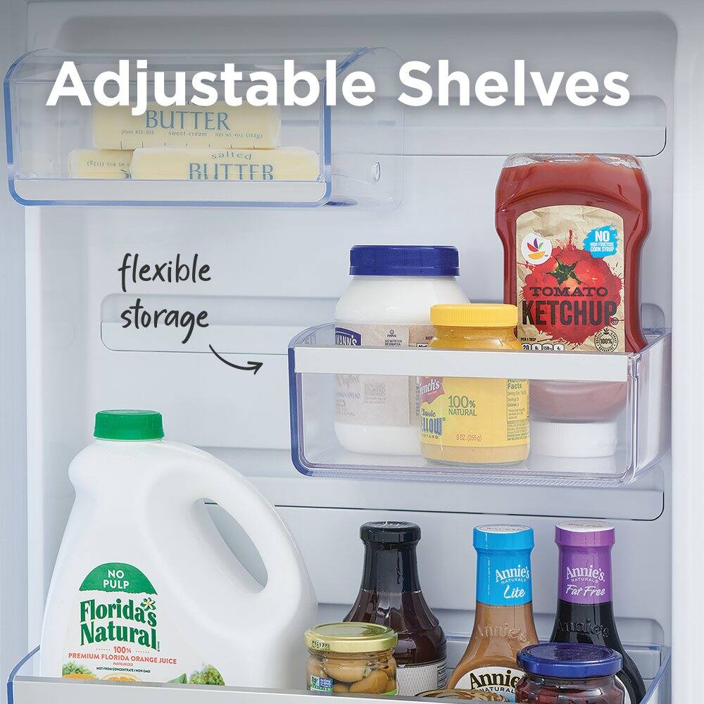 Adjustable Shelves:

* Butter (15-304 1N221)
* Cream Cheese (11g)
* Salted Butter (209)
* Tomato Ketchup (30% HFCS)
* 100% Tomato Ketchup (902)
* Florida's Natural Orange Juice (100% Pulp)
* Annie's Organic Lite Fat Free Yogurt
* Annie's Organic All Natural Yogurt