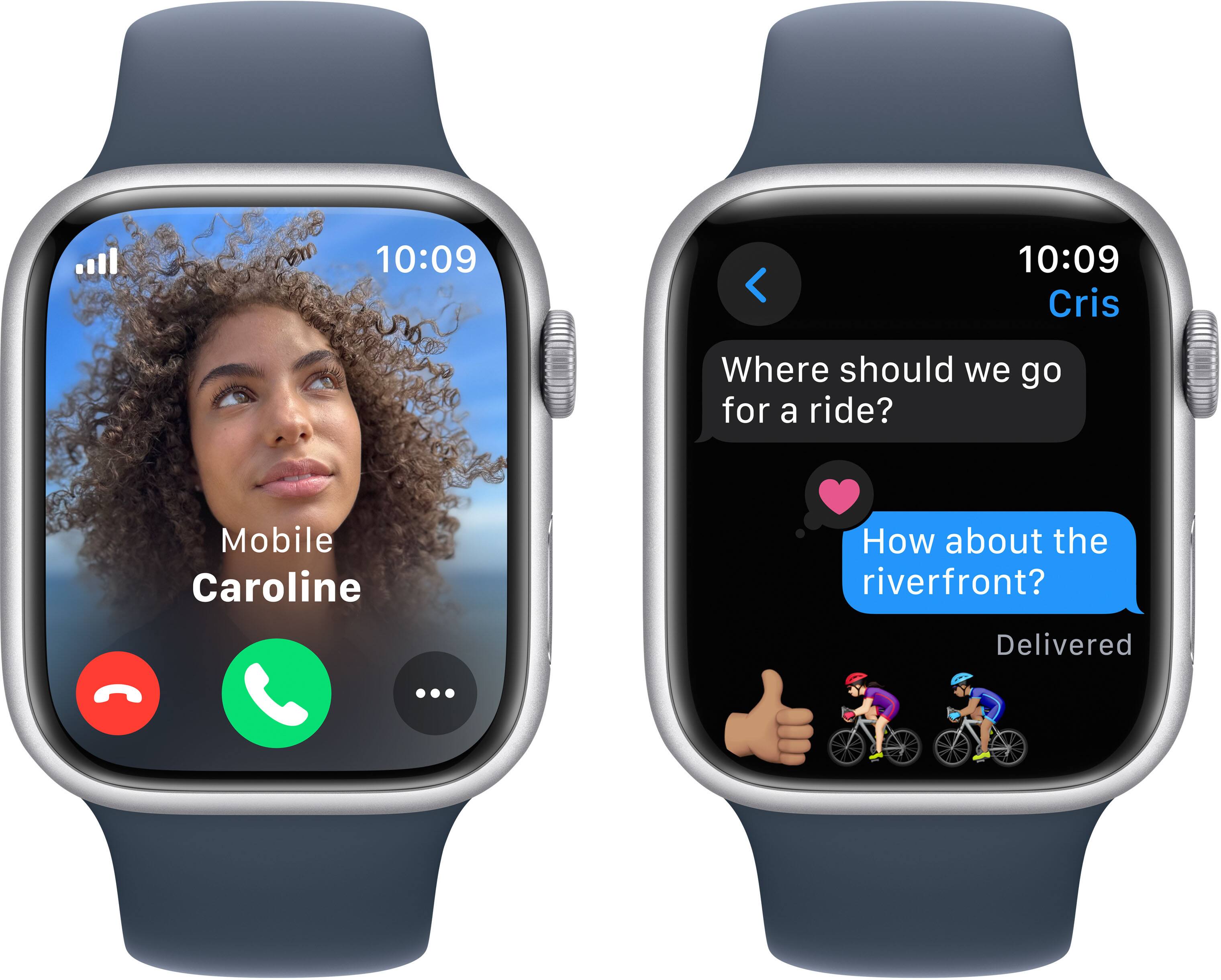 Cris: Where should we go for a ride? Mobile Caroline: How about the riverfront? Delivered.