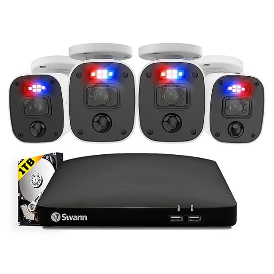 Front Zoom. Swann - Home 8 Channel, 4 Camera Indoor/Outdoor, Wired 1080p 1TB HD DVR Security System with 1-Way Audio over Coax - Black.