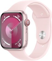 Apple Watch Series 9 (GPS + Cellular) 45mm Pink Aluminum Case with Light Pink Sport Band with Blood Oxygen Feature - M/L - Pink - Front_Zoom