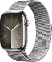 Apple Watch Series 9 (GPS + Cellular) 45mm Silver Stainless Steel Case with Silver Milanese Loop with Blood Oxygen - Silver - Front_Zoom