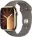 Front. Apple - Apple Watch Series 9 (GPS + Cellular) 45mm Gold Stainless Steel Case with Clay Sport Band with Blood Oxygen - S/M - Gold.