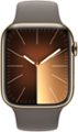 Angle. Apple - Apple Watch Series 9 (GPS + Cellular) 45mm Gold Stainless Steel Case with Clay Sport Band with Blood Oxygen - M/L - Gold.
