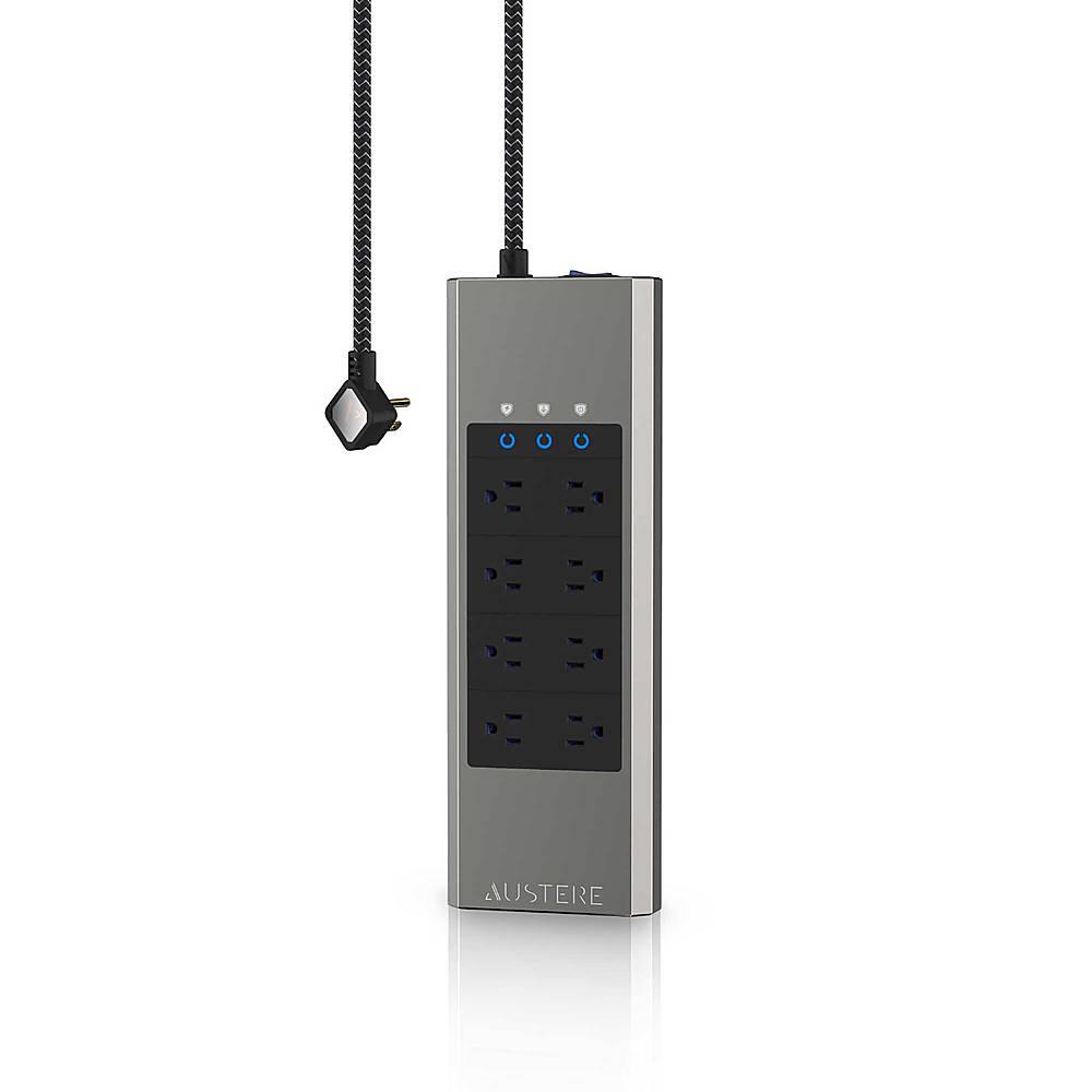 Front. Austere - VII Series Power 8-Outlet/5-USB 4,000 Joules Surge Protector Strip - Silver and Black.